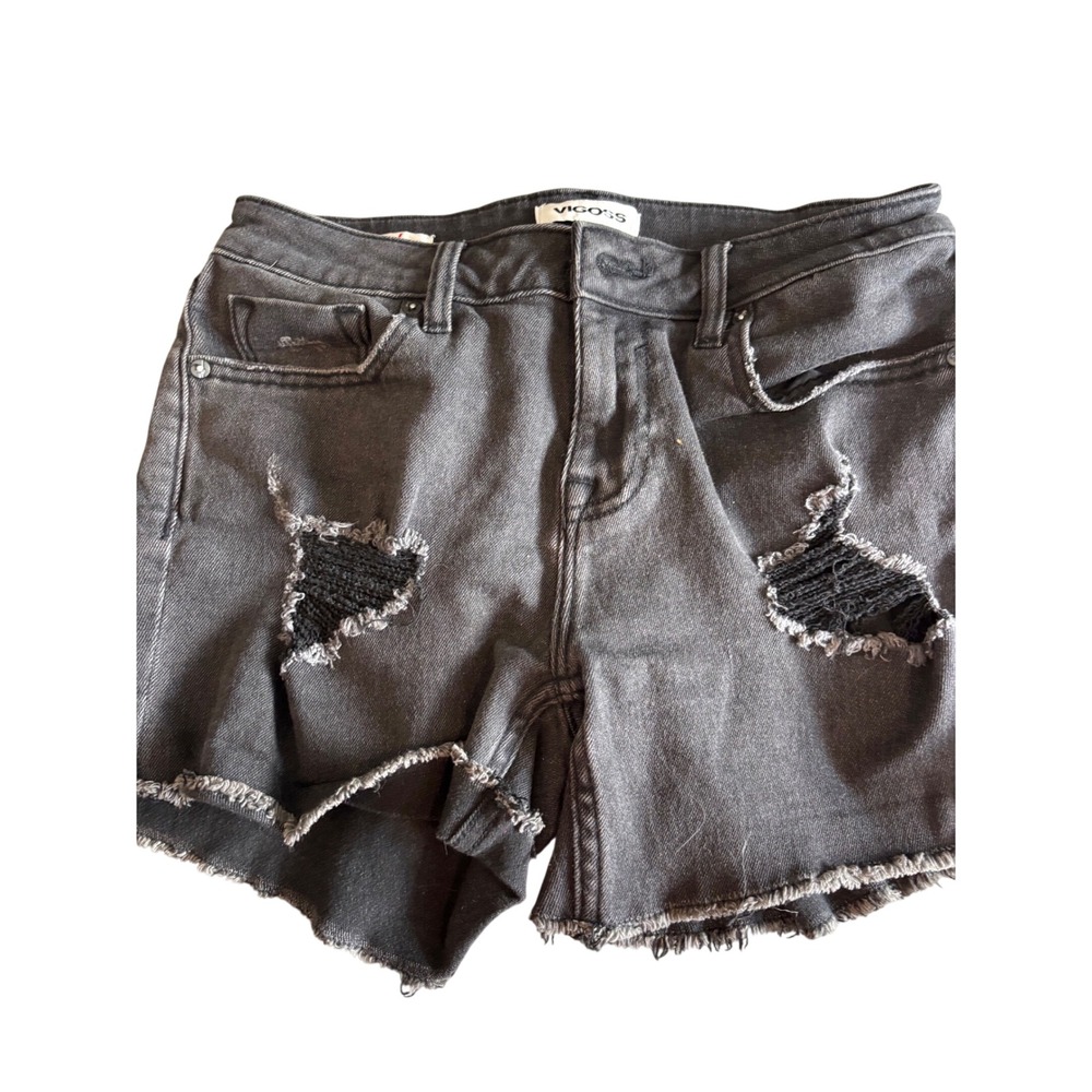 Vigoss Marley Distressed Denim Shorts Faded Black Frayed Hem Size 26